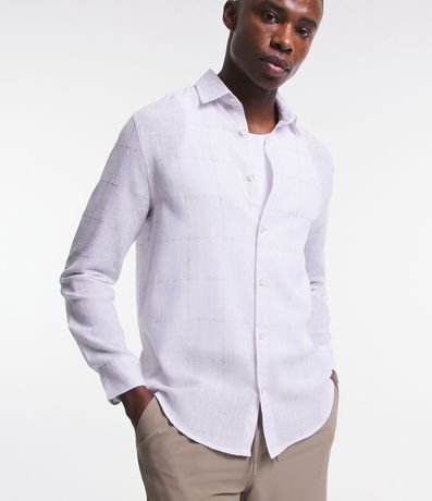 Camisa Regular en Lino con Estampa de Cuadros