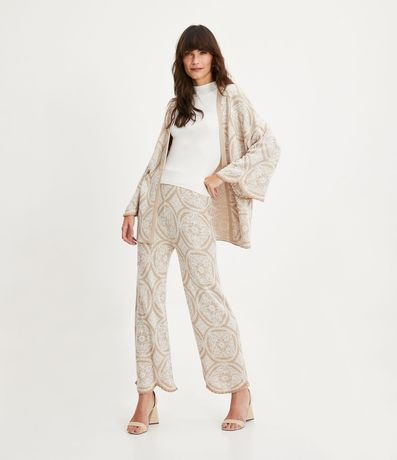 Pantalón Pantalona de Punto con Jacquard Floral y Detalle en el Bajo 1