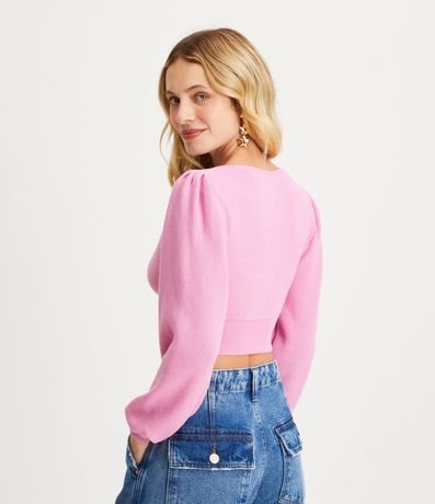 Blusa Cropped en Malla Texturizada con Manga Larga Abullonada 3