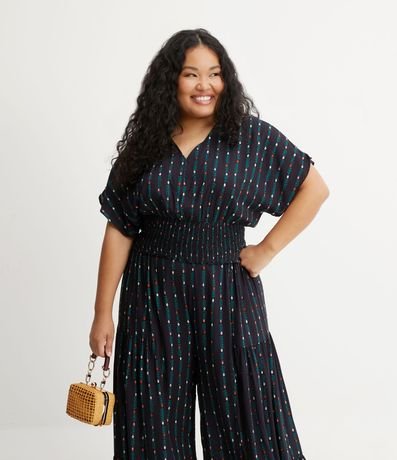 Blusa en Viscosa Manga Murciélago Estampada de Ramos y Flores Curve & Plus Size