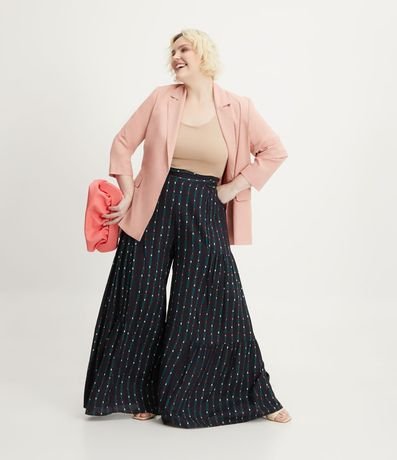 Pantalón Pantalona en Viscosa con Estampa Ramo de Flores Curve & Plus Size