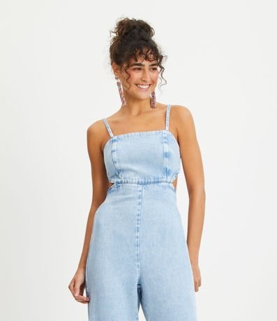 Mono Largo en Jeans con Recorte Lateral y Lazo en la Espalda 3