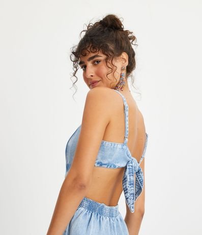 Mono Largo en Jeans con Recorte Lateral y Lazo en la Espalda 5