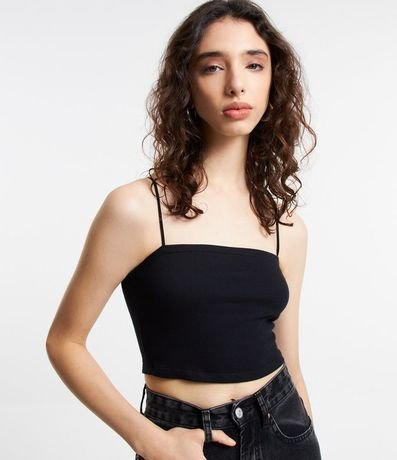 Blusa Cropped de Tirantes en Rib Texturizada