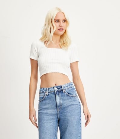 Blusa Cropped en Poliamida con Textura a Rayas y sin Costura 1
