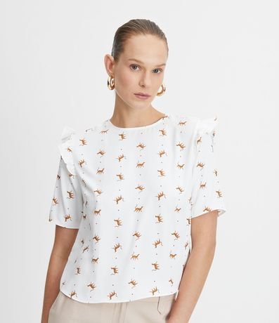 Blusa en Crepé con Volados en los Hombros y Estampa de Tigres 1