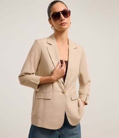 Blazer Alargado en Lino con Mangas Plegadas 4