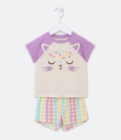 Pijama Corto Infantil con Estampa Carita de Gato - Talle 2 a 4 años 1