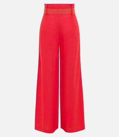 Pantalón Pantalona en Lino con Cinturón Bordado 8