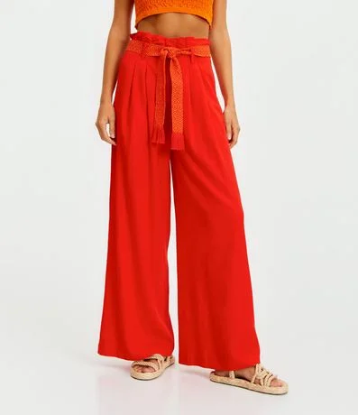 Pantalón Pantalona en Lino con Cinturón Bordado 3