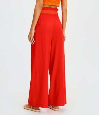 Pantalón Pantalona en Lino con Cinturón Bordado 4