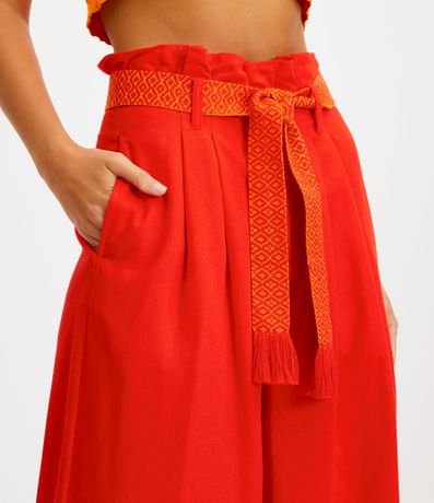 Pantalón Pantalona en Lino con Cinturón Bordado 5