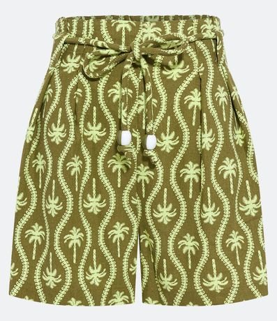 Short Clochard Cintura Média en Viscolino con Estampa de Cocoteros 5