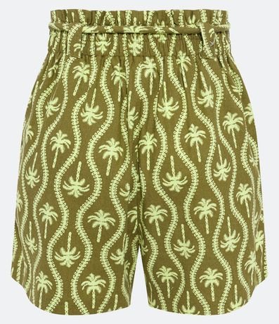 Short Clochard Cintura Média en Viscolino con Estampa de Cocoteros 7