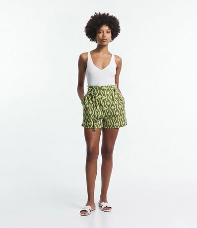 Short Clochard Cintura Média en Viscolino con Estampa de Cocoteros