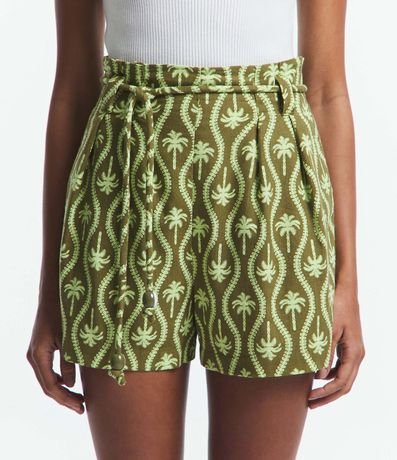 Short Clochard Cintura Média en Viscolino con Estampa de Cocoteros 2