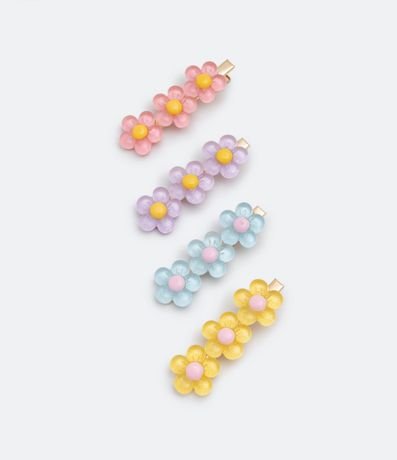 Kit 04 Pinzas para el Pelo Infantil con Flores Transparentes