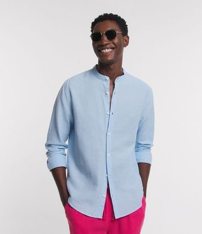 Camisa Manga Larga en Lino con Cuello Mao