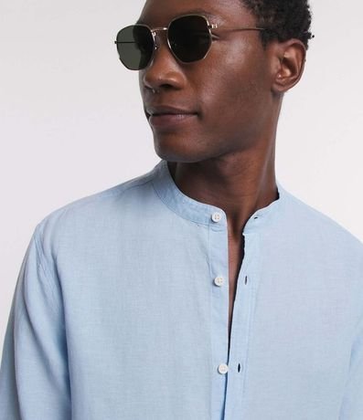 Camisa Manga Larga en Lino con Cuello Mao 4