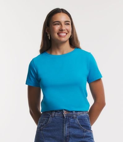 Blusa Alargada Básica en Algodón con Cuello Redondo y Manga Corta