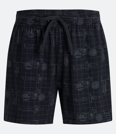 Pijama Corto en Media Malla con Estampado de Moto y de Cuadros