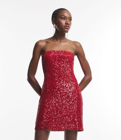 Vestido Corto Sin Breteles en Malla con Lentejuelas