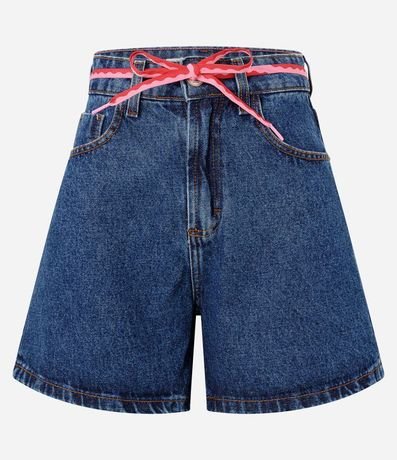 Short Mom Jeans Cintura Alta con Cordón 5