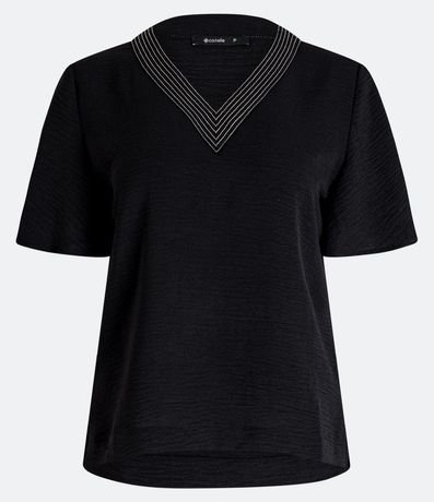 Blusa Manga Corta Texturizada con Costura Aparente en el Cuello V 6