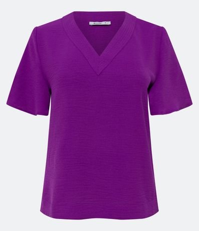 Blusa Manga Corta Texturizada con Costura Aparente en el Cuello V 5