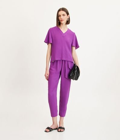 Blusa Manga Corta Texturizada con Costura Aparente en el Cuello V 2