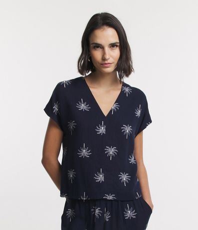 Blusa Manga Corta en Viscosa Twill con Cocoteros Estampados 4