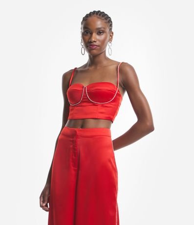 Blusa Cropped Satinada con Strass y Lastex en la Espalda 1