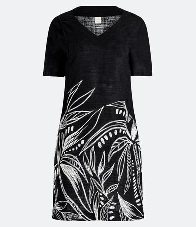 Vestido T-Shirt en Viscolino con Follajes Estampadas