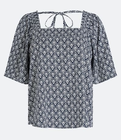 Blusa Manga Corta Amplia en Viscosa con Estampa Geométrica