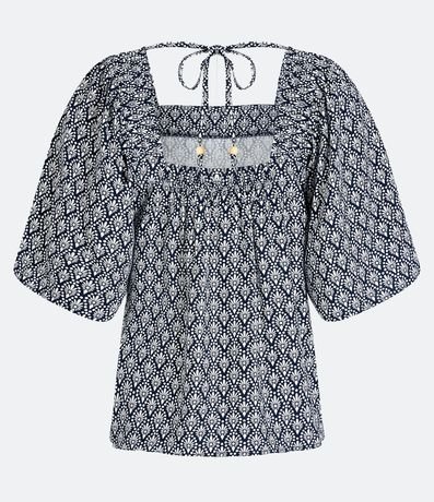 Blusa Manga Corta Amplia en Viscosa con Estampa Geométrica 2