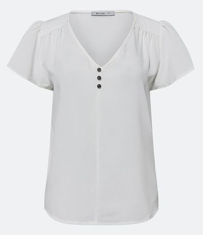 Blusa en Crepé con Escote V con Botones y Pliegues en la Manga Corta 1