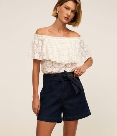 Short Mom en Jeans con Elastano y Cinturón con Pespuntes