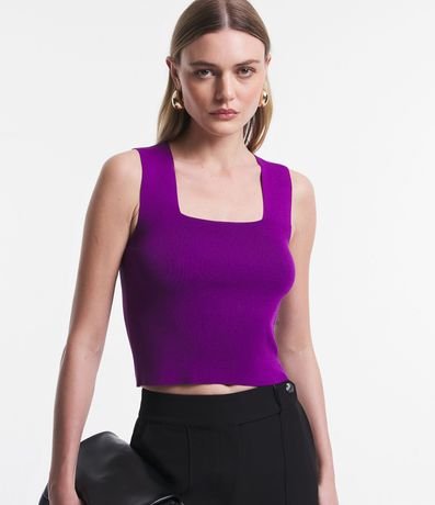 Blusa Cropped en Punto con Escote Cuadrado 3