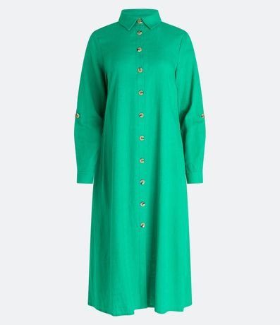 Vestido Chemise Alargado en Viscolino con Botones Contrastantes 6