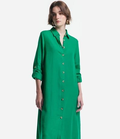 Vestido Chemise Alargado en Viscolino con Botones Contrastantes 2