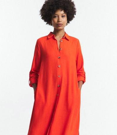 Vestido Chemise Alargado en Viscolino con Botones Contrastantes 2