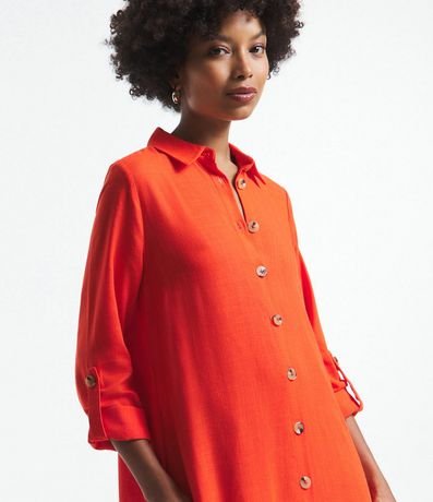 Vestido Chemise Alargado en Viscolino con Botones Contrastantes 5