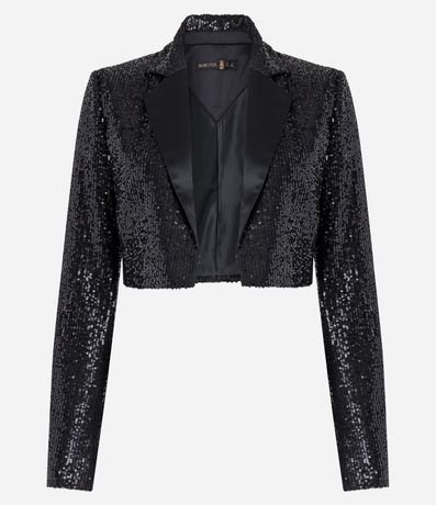 Blazer Cropped en Lentejuela con Abertura Total con Solapa 1