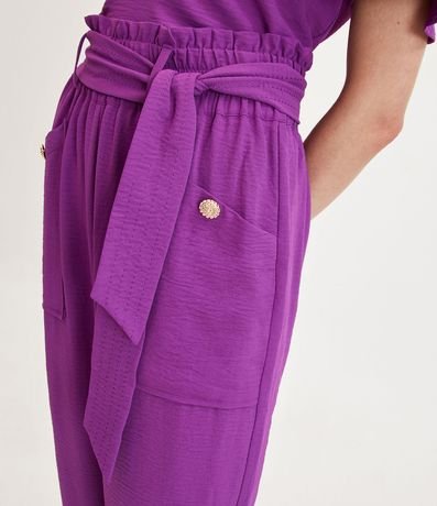 Pantalón Pantacourt Texturizado con Cinturón de Tela Pespuntado 4