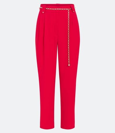 Pantalón Carrot Cintura Alta en Crepé con Pliegues y Cinturón de Cadena 5