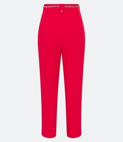 Pantalón Carrot Cintura Alta en Crepé con Pliegues y Cinturón de Cadena 6
