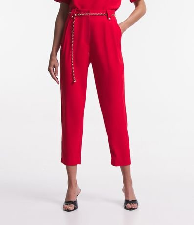 Pantalón Carrot Cintura Alta en Crepé con Pliegues y Cinturón de Cadena 2