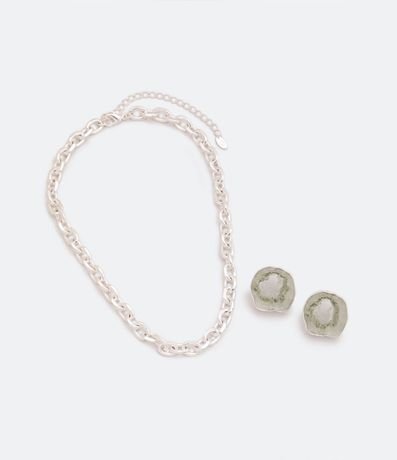 Conjunto de Collar y Caravana con Colgante en Formato Piedra Picada 2