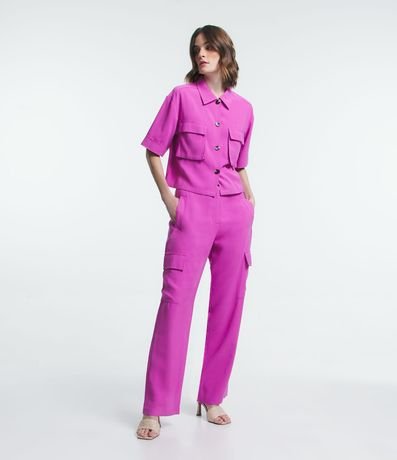 Pantalón Cargo Cintura Mediana en Viscosa con Bolsillos Utilitarios