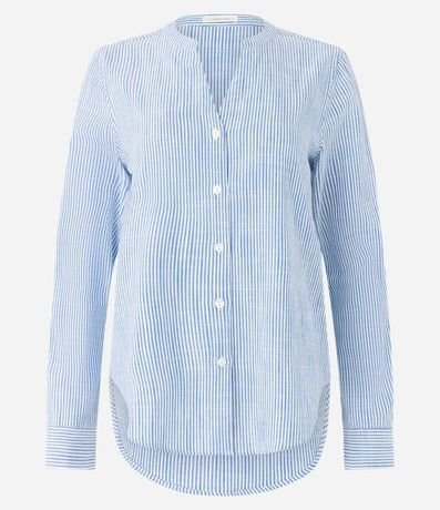 Camisa Manga Larga en Viscolino Rayado con Hilo Tinto 8